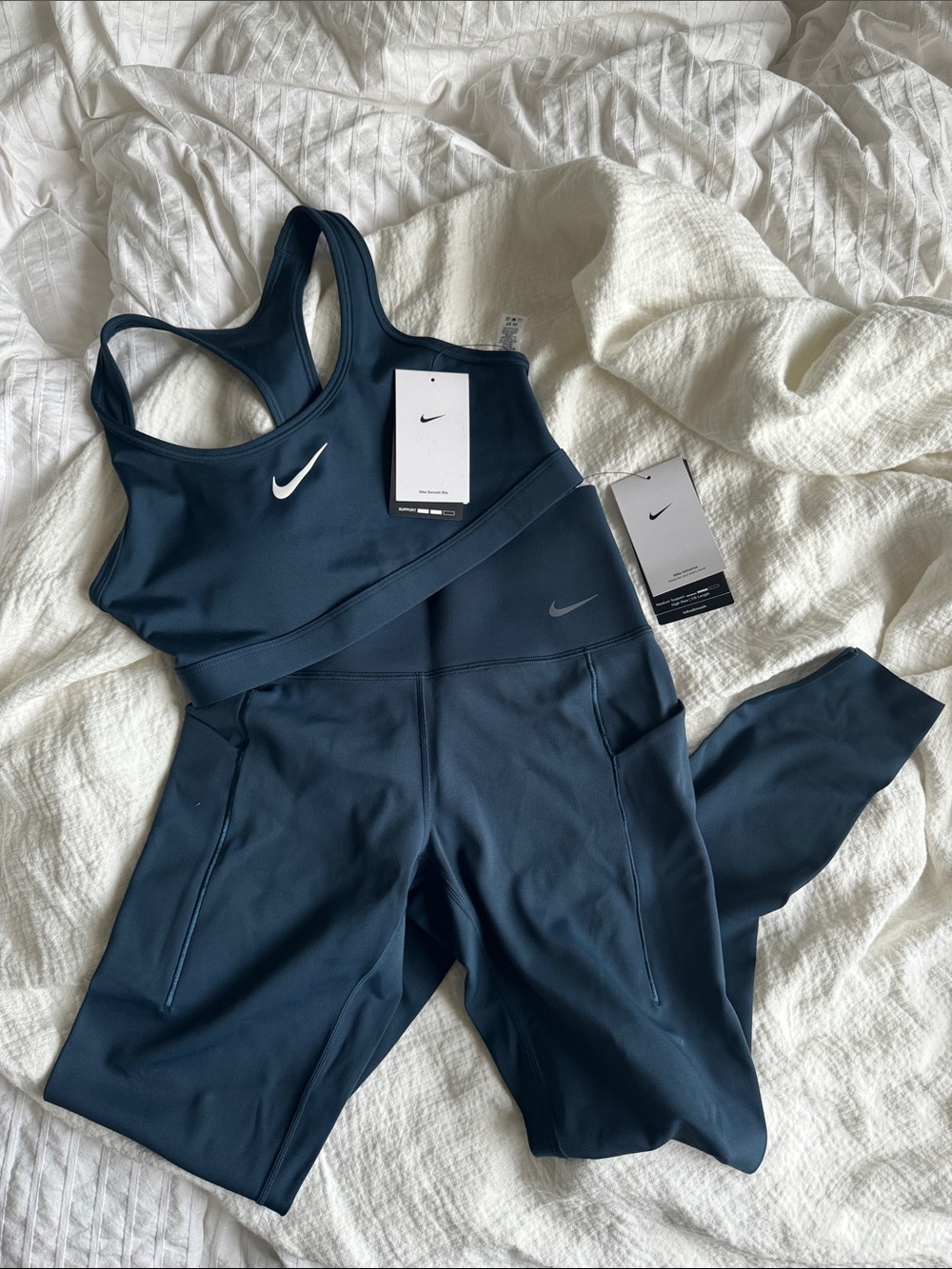 Nike Armoury Navy Blue Racerback Sports Bra and High-Waist Leggings Set
